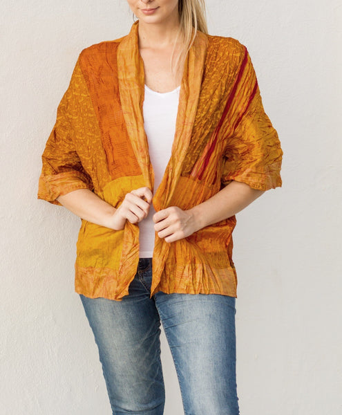 Autumn Multi Vintage Silk Crinkled Kimono