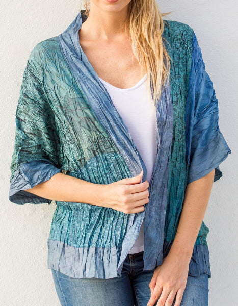 Charcoal Multi Vintage Silk Crinkled Kimono