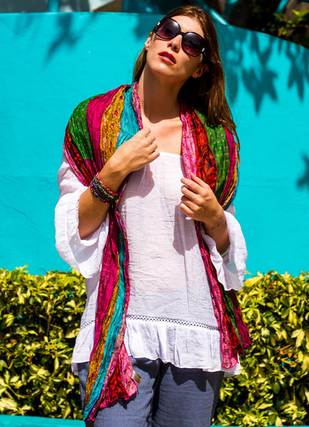 Jewel Multi Vintage Silk Sari Scarf