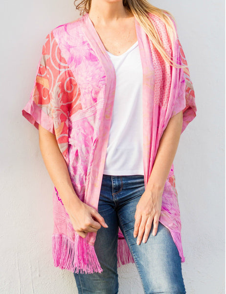 Pretty Pale Pink Vintage Silk Kimono