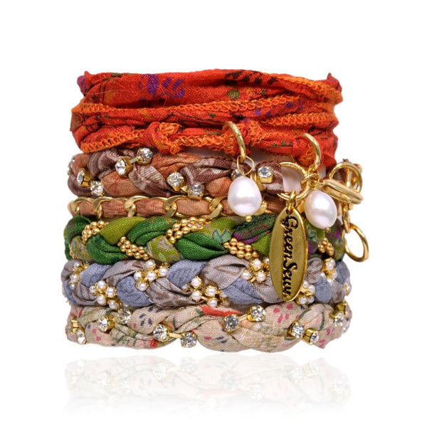 Ambrosia Mix Vintage Sari Six Bracelet Stack
