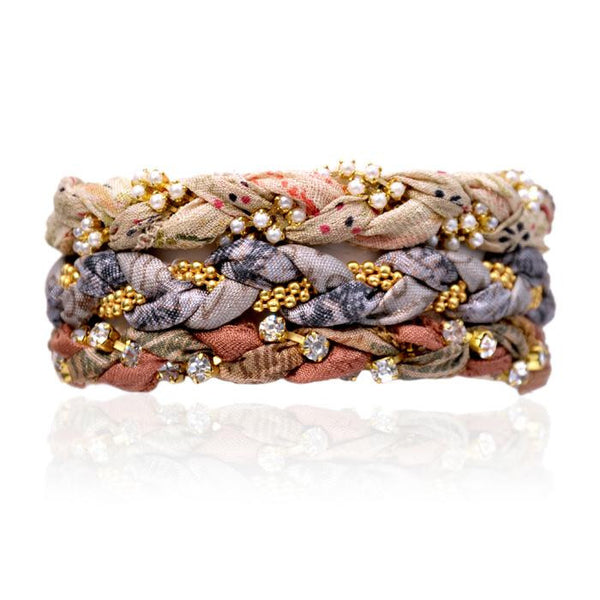 Mandalay Mix Vintage Sari Three Bracelet Stack