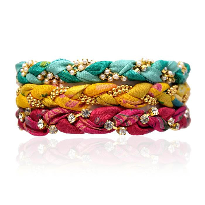 Tahitian Breeze Vintage Sari Three Bracelet Stack