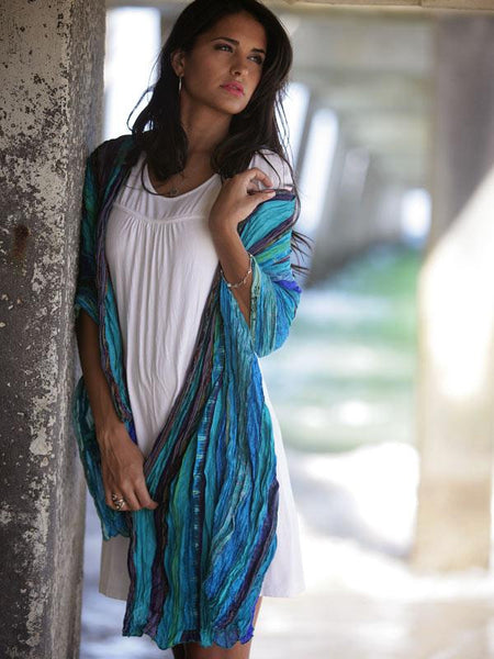 Turquoise Multi Vintage Silk Sari Wrap