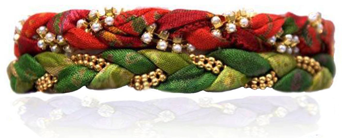 Evergreen & Spice Vintage Sari Two Bracelet Stack